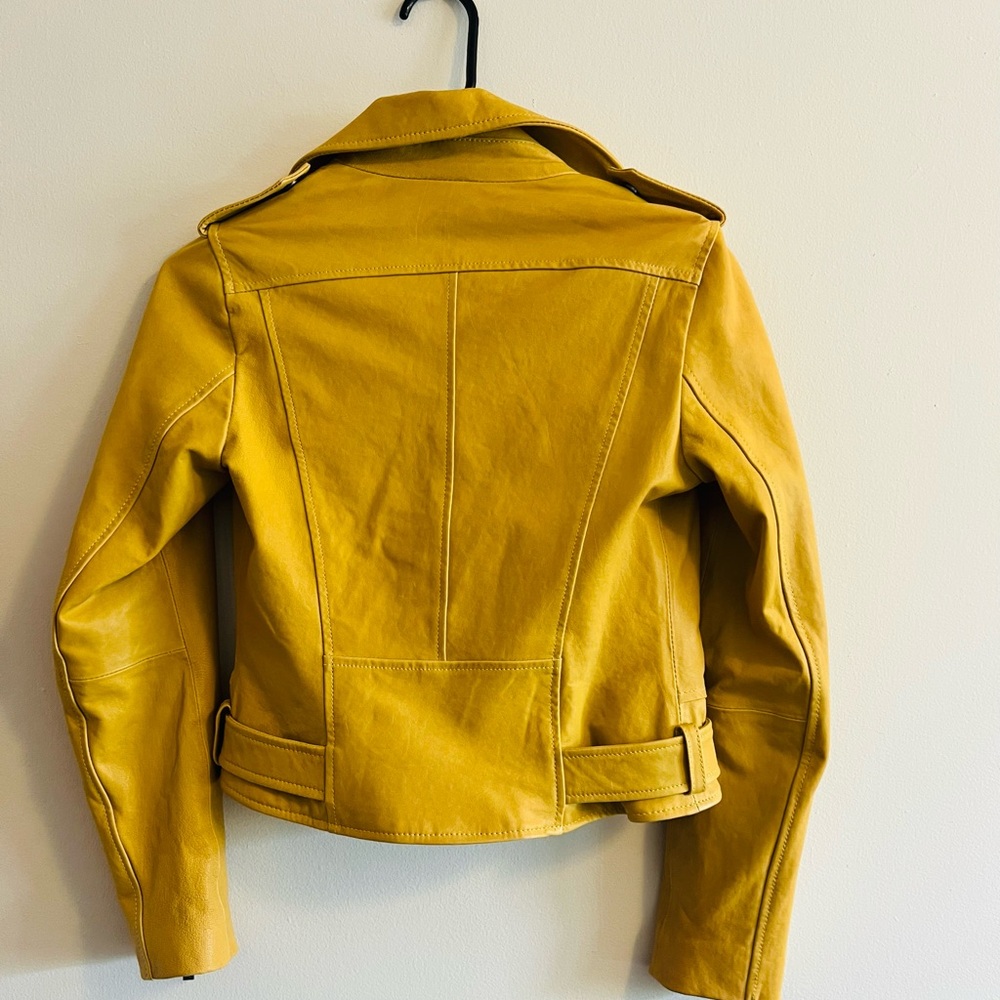 BCBG Yellow Leather Biker Jacket xxs - Picture 3 of 5